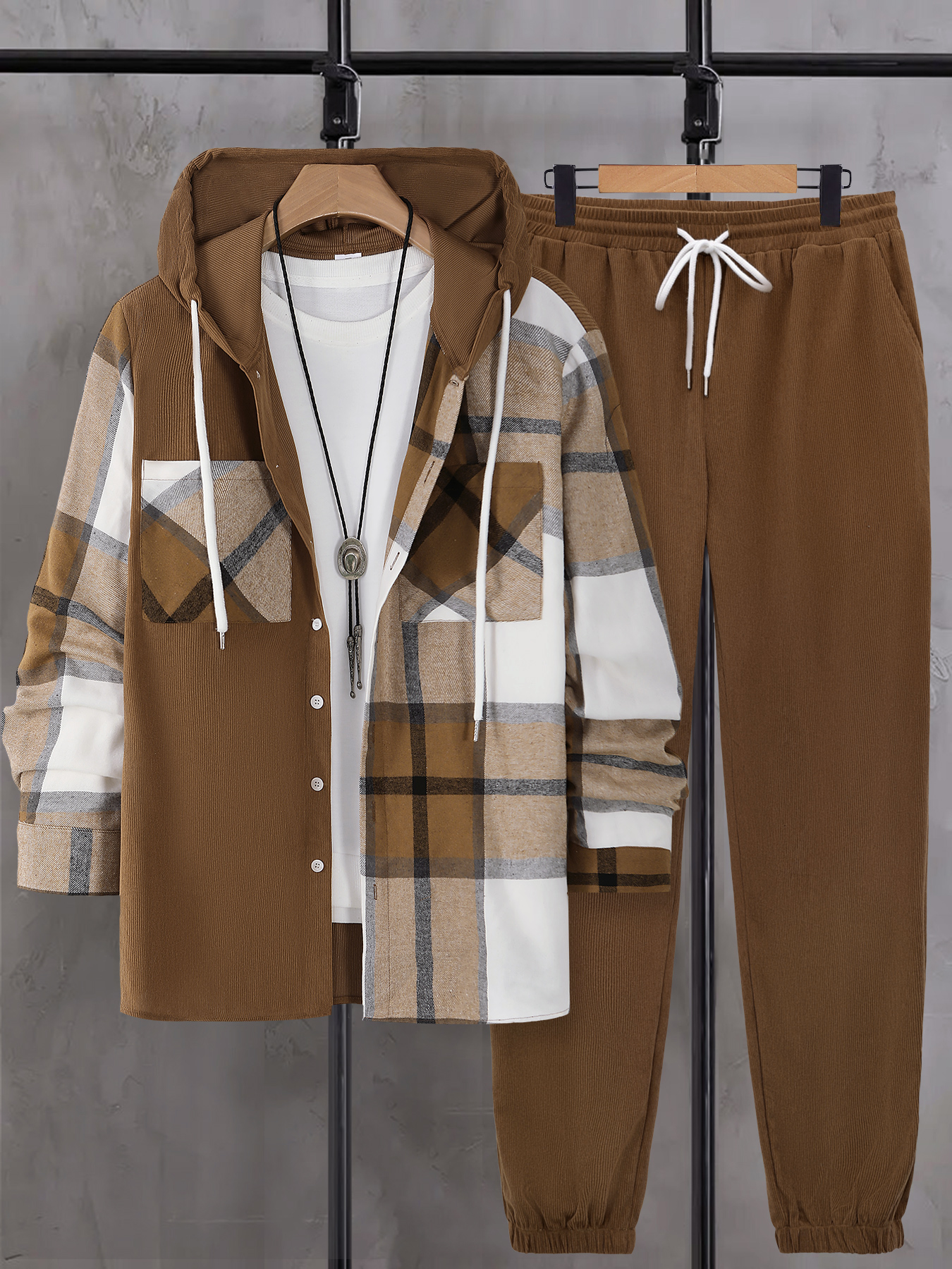 Winter Clothing Essentials - Men's Autumnal Hooded Set with Plaid